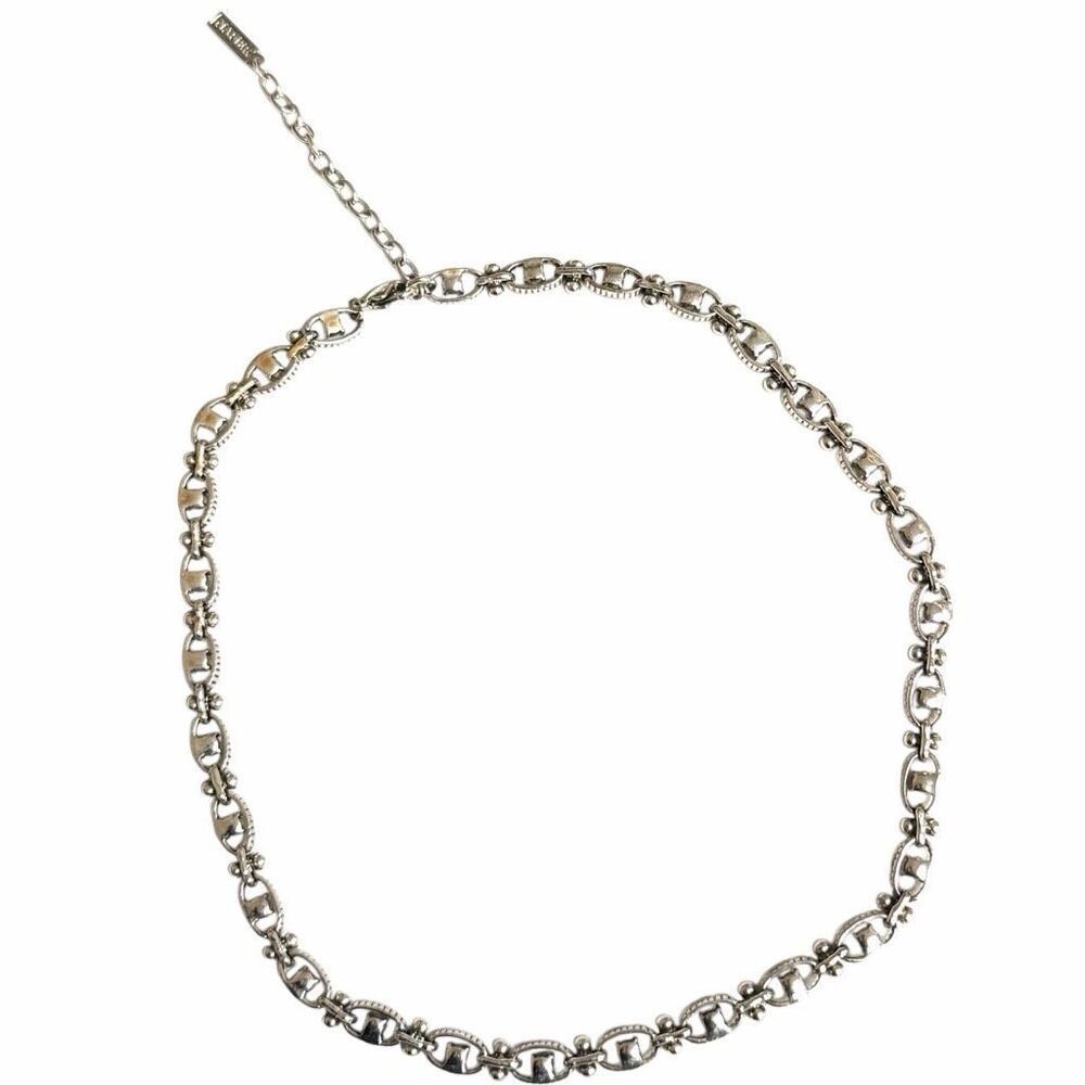 Napier Vintage Silver Tone Red Rhinestone Station Necklace - Picture 5 of 8